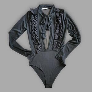 Black Sheer Ruffle Bodysuit, Women's S